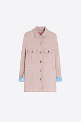 BLUE STRIPED TURN-UPS EMBROIDERED BEIGE JACKET