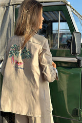 BLUE STRIPED TURN-UPS EMBROIDERED BEIGE JACKET