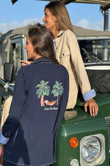 BLUE STRIPED TURN-UPS EMBROIDERED NAVY JACKET