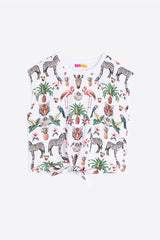 SAFARI-PRINT KNOT SLEEVELESS T-SHIRT