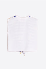 LEMON PRINT BLUE STRIPED SLEEVELESS T-SHIRT