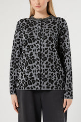 TAVOLA GREY JACQUARD WOOL-BLEND CARDIGAN