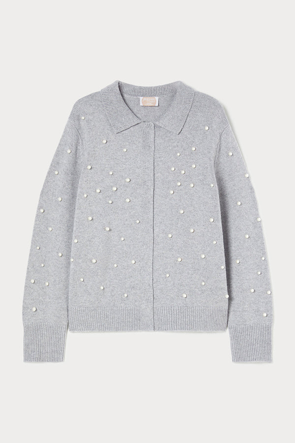 FARNESE GREY PEARLS WOOL BLEND CARDIGAN