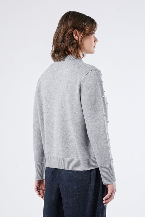 FARNESE GREY PEARLS WOOL BLEND CARDIGAN