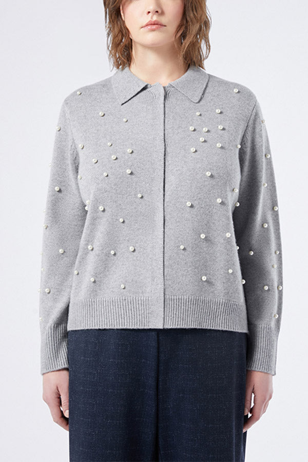 FARNESE GREY PEARLS WOOL BLEND CARDIGAN