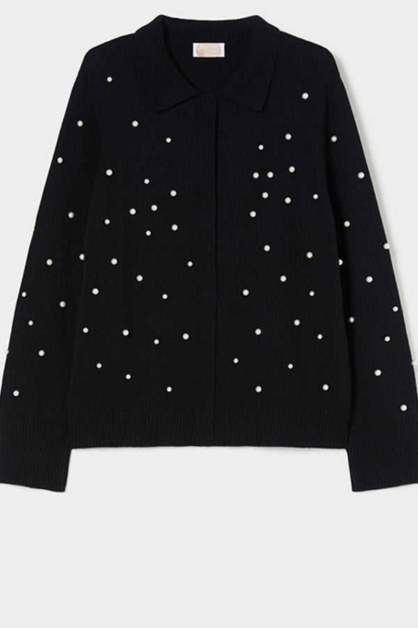 FARNESE BLACK PEARLS WOOL BLEND CARDIGAN