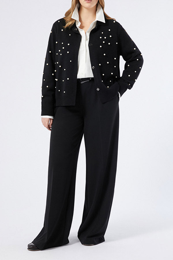 FARNESE BLACK PEARLS WOOL BLEND CARDIGAN