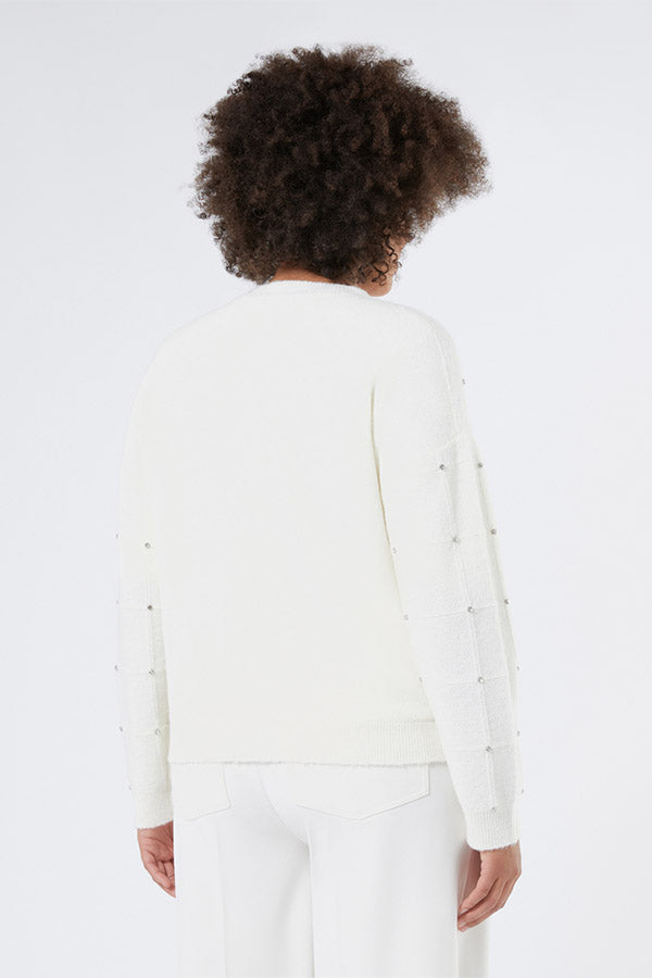 ROBBY WHITE RHINESTONES ALPACA BLEND CARDIGAN