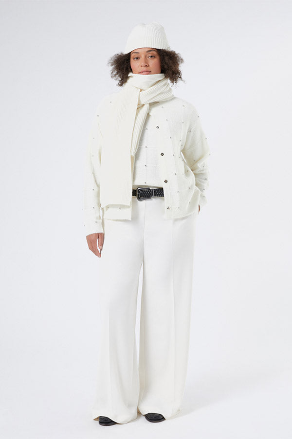 ROBBY WHITE RHINESTONES ALPACA BLEND CARDIGAN