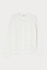 ROBBY WHITE RHINESTONES ALPACA BLEND CARDIGAN