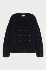 ROBBY BLACK RHINESTONES ALPACA BLEND CARDIGAN
