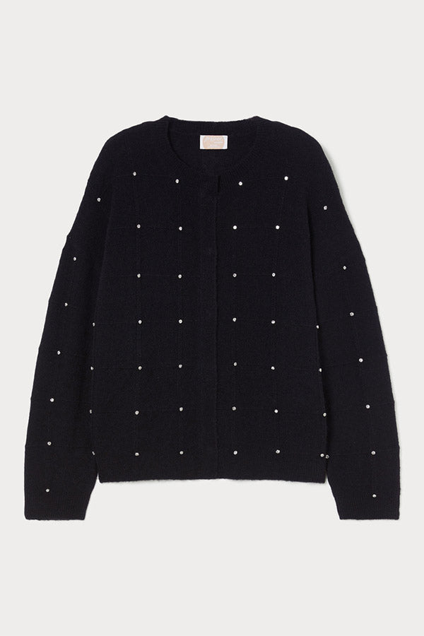 ROBBY BLACK RHINESTONES ALPACA BLEND CARDIGAN