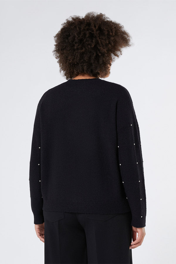 ROBBY BLACK RHINESTONES ALPACA BLEND CARDIGAN