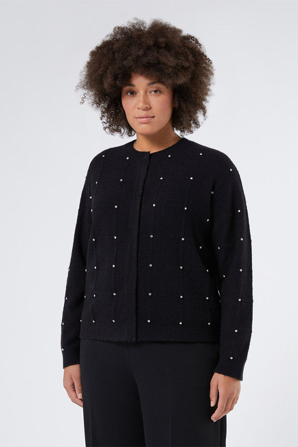 ROBBY BLACK RHINESTONES ALPACA BLEND CARDIGAN