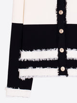 BLACK ECRU TWO-TONE FRAYED CARDIGAN