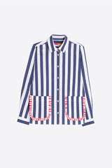 CONTRAST POCKETS NAVY STRIPED SHIRT