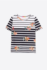 FISH PRINT STRIPED T-SHIRT