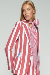 RED VERTICAL STRIPED FISH JACKET