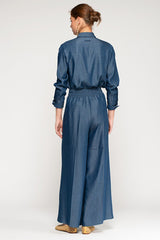 WIDE LEG TENCEL DENIM PLEATED JEANS