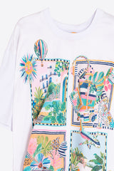 TRAVEL PRINT SIDE KNOT T-SHIRT