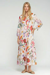 MULTICOLORED FLORAL PRINT LONG DRESS