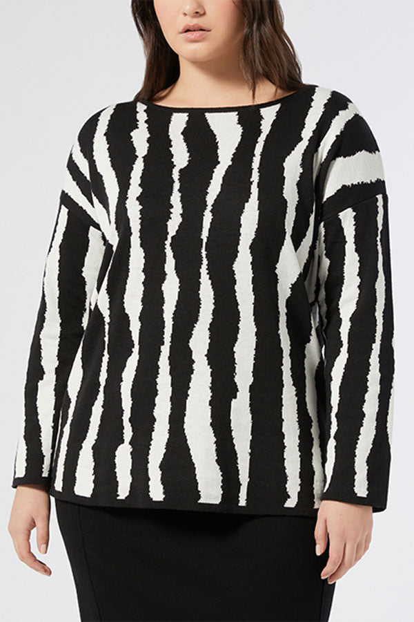 CARAVAN WHITE BLACK JACQUARD WOOL BLEND JUMPER