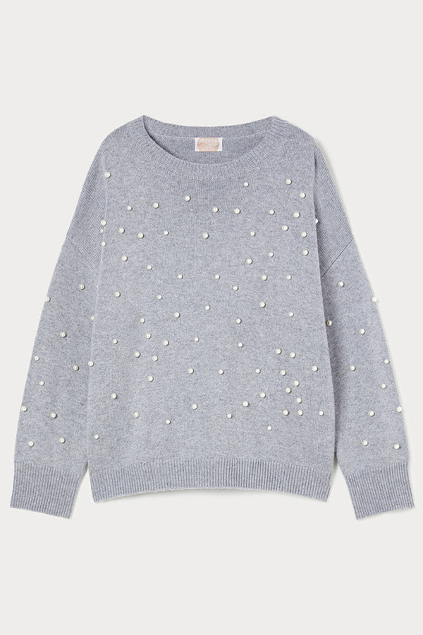 DAPHNE GREY PEARLS CASHMERE-BLEND JUMPER