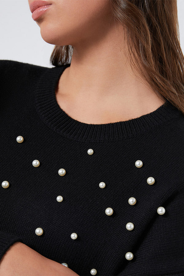 DAPHNE BLACK PEARLS CASHMERE-BLEND JUMPER