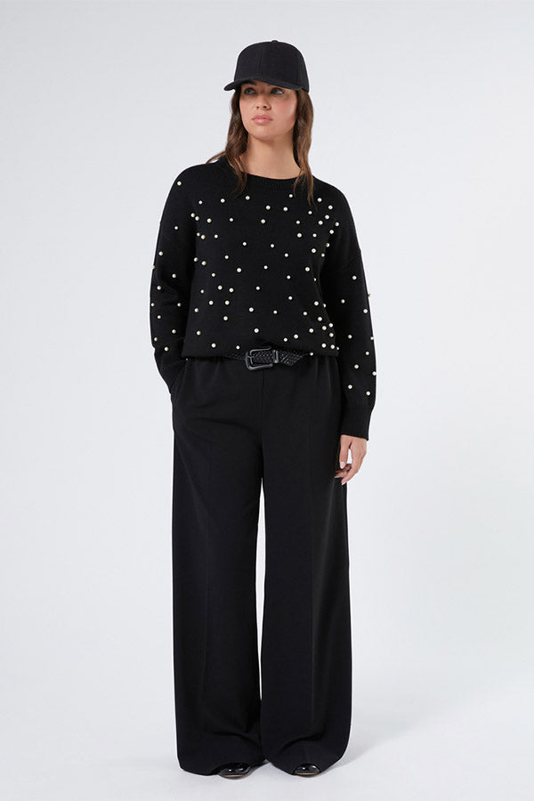 DAPHNE BLACK PEARLS CASHMERE-BLEND JUMPER