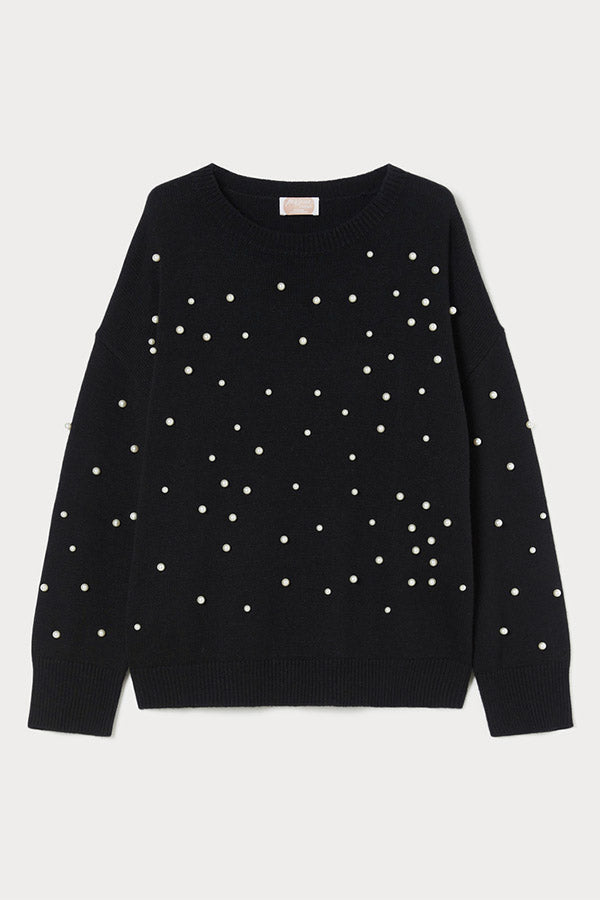 DAPHNE BLACK PEARLS CASHMERE-BLEND JUMPER