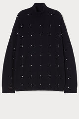 DOROTEA BLACK RHINESTONES ALPACA BLEND POLO NECK JUMPER