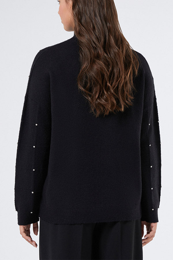 DOROTEA BLACK RHINESTONES ALPACA BLEND POLO NECK JUMPER