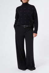 DOROTEA BLACK RHINESTONES ALPACA BLEND POLO NECK JUMPER