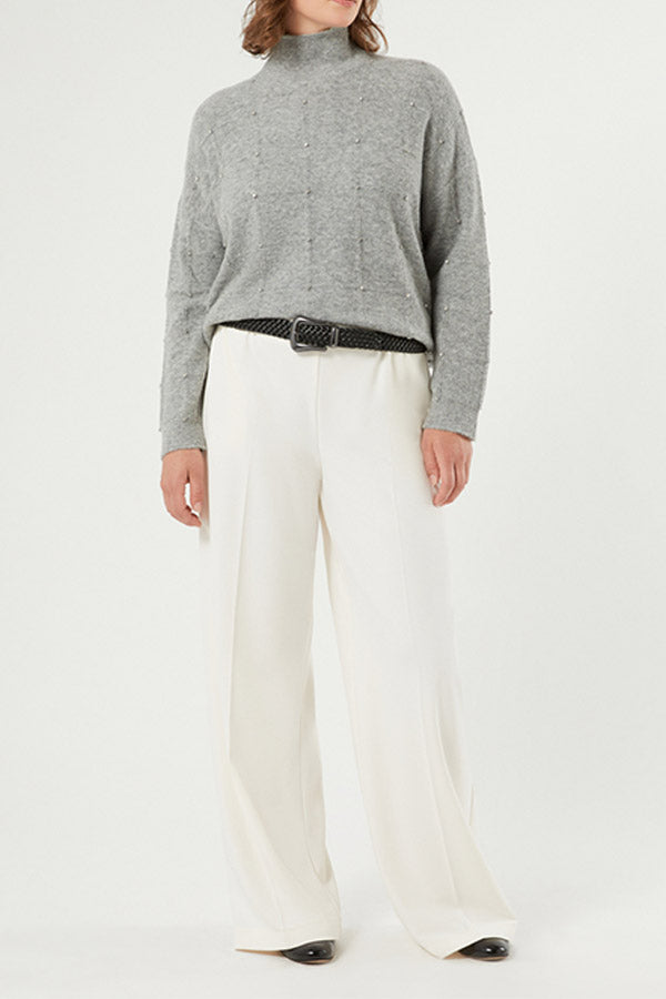 DOROTEA GREY RHINESTONES ALPACA BLEND POLO NECK JUMPER