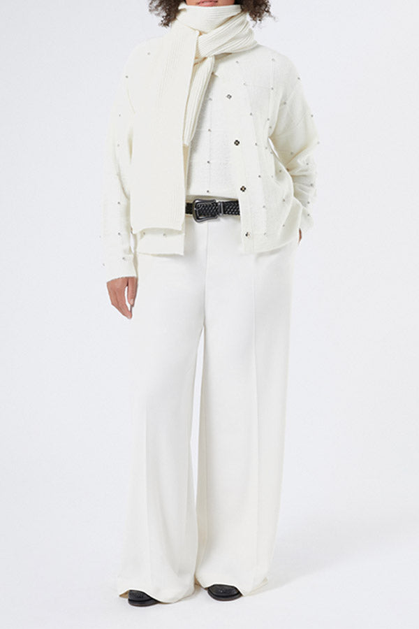 HALLE WHITE RHINESTONE ADORNED ALPACA BLEND SWEATER