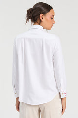 WHITE HEART EMBROIDERY HERRINGBONE SHIRT