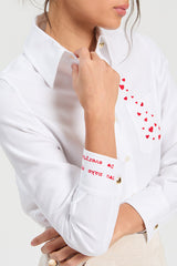 WHITE HEART EMBROIDERY HERRINGBONE SHIRT