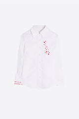 WHITE HEART EMBROIDERY HERRINGBONE SHIRT