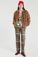 CAMEL FAUX FUR BOMBER JACKET