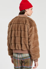 CAMEL FAUX FUR BOMBER JACKET