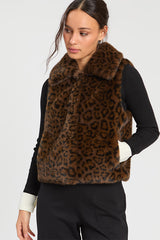 ANIMAL PRINT FAUX FUR VEST