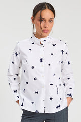 WHITE FLOCK MOTIFS SHIRT