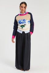 NAVY PALAZZO TROUSERS