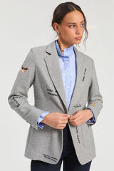 GREY DOODLE EMBROIDERY HERRINGBONE JACKET