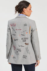 GREY DOODLE EMBROIDERY HERRINGBONE JACKET