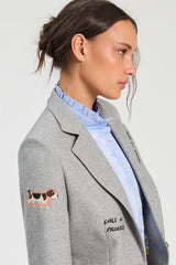GREY DOODLE EMBROIDERY HERRINGBONE JACKET