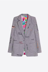 GREY DOODLE EMBROIDERY HERRINGBONE JACKET