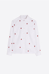 WHITE HERRINGBONE STRAWBERRY EMBROIDERED SHIRT