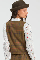 PLAID CAMEL VEST