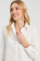 WHITE RHINESTONE FLOWER SHIRT